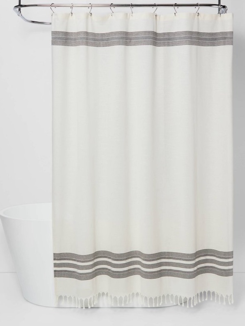 Threshold Cream Shower Curtain with Gray Stripe Trim